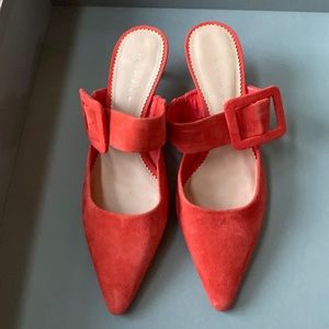 ZARA Leather Heeled Mules With Buckle